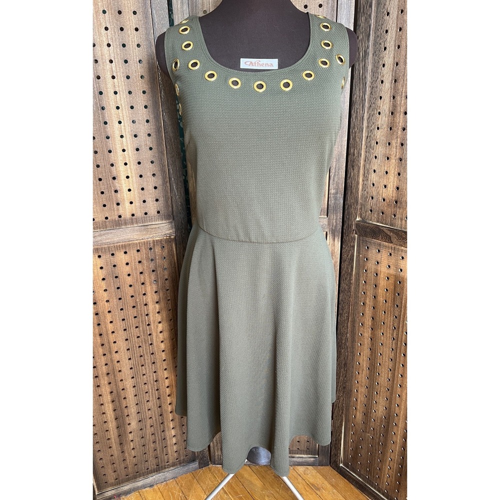 Love Squared 2XL Olive Green with Gold Detail Sleeveless Fit and Flare Dress